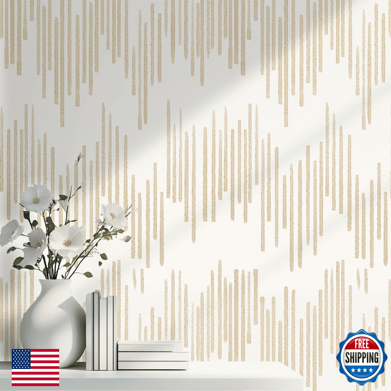 Wenmer Beige Striped Wallpaper Geometric Peel And Stick Wallpaper 17.7590 Gold - Image 1