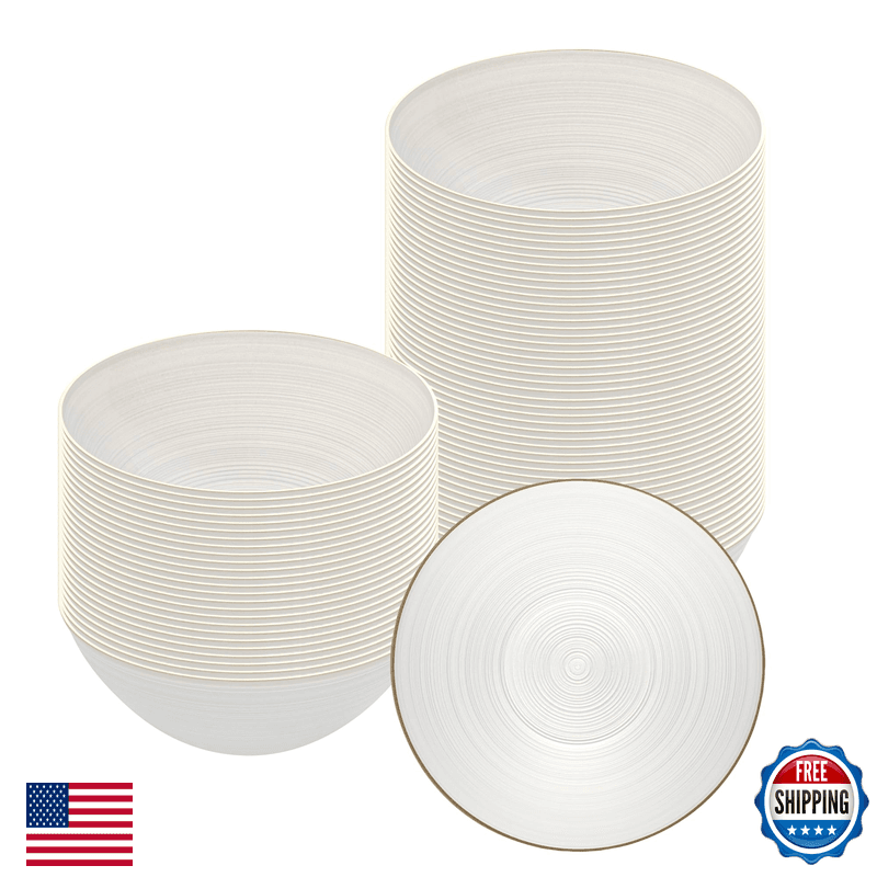 Restaurantware Plastic Bowls 100 Pcs 16 Oz Gold Rimmed Disposable Soup Bowls - Image 1