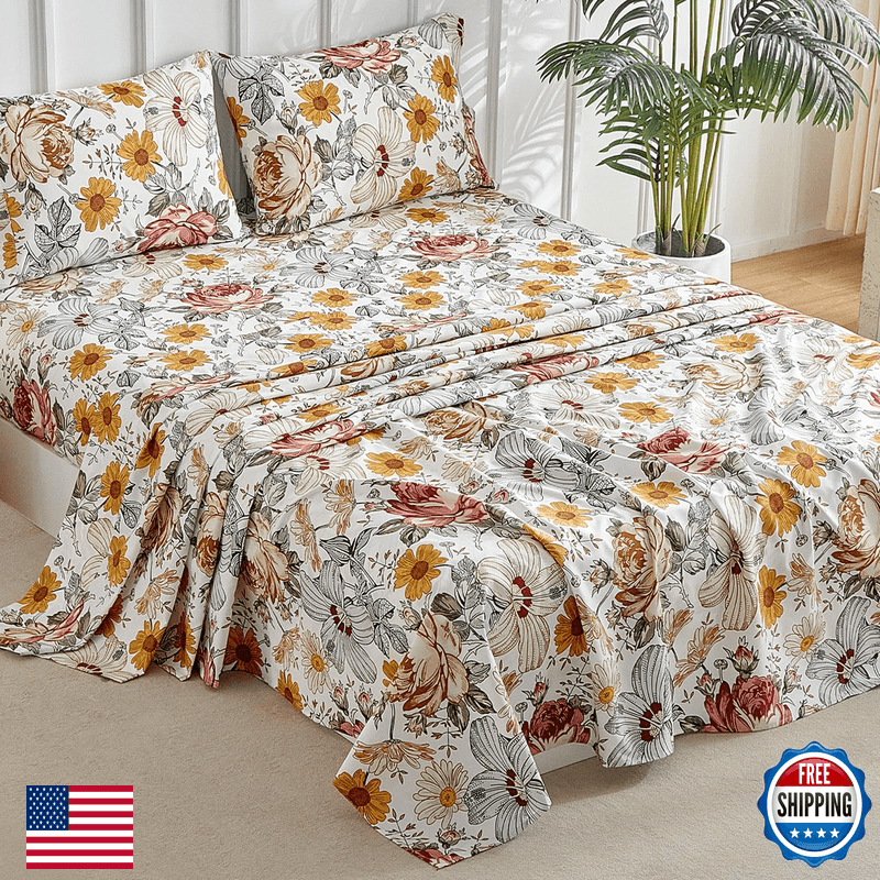 Tokokimo Floral Sheets Set King Size 15 Inches Deep Pocket Fitted Sheet Flat - Image 1