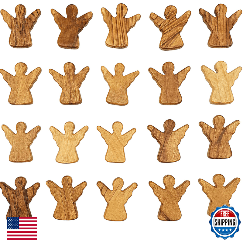 Zuluf Set Of 24 Olive Wood Angel Worry Stones Bulk Wooden Guardian Angel Favors - Image 1