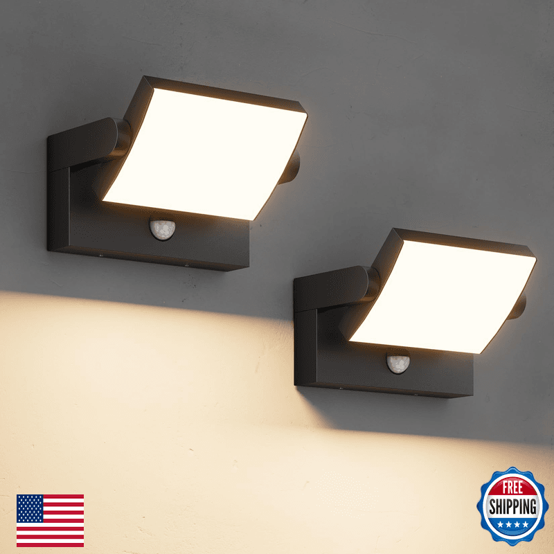Lundwa 2 Pack 40W Motion Sensor Outdoor Wall Lights 3000K Black Led Light - Image 1