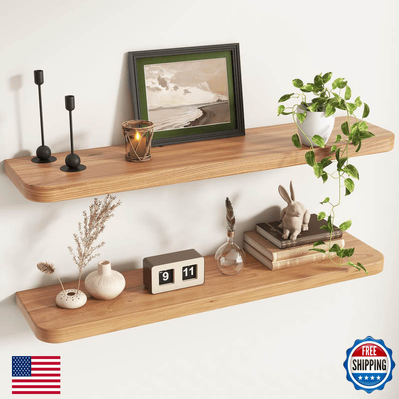 Venusmiles Rounded Edge Floating Shelves For Wall 9.2 Inch Deep Reclaimed Elm - Image 1