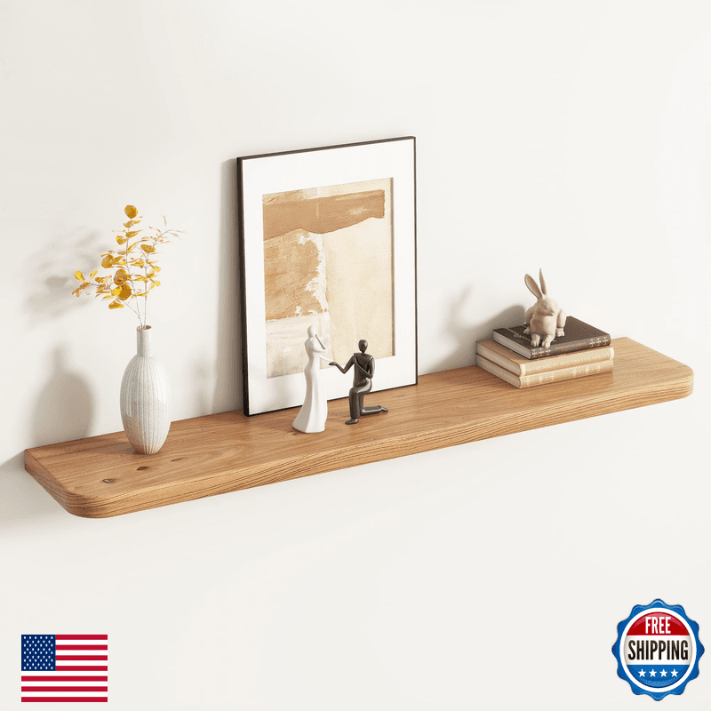 Venusmiles Rounded Edge Floating Shelf For Wall 9.2 Inch Deep Reclaimed Elm - Image 1