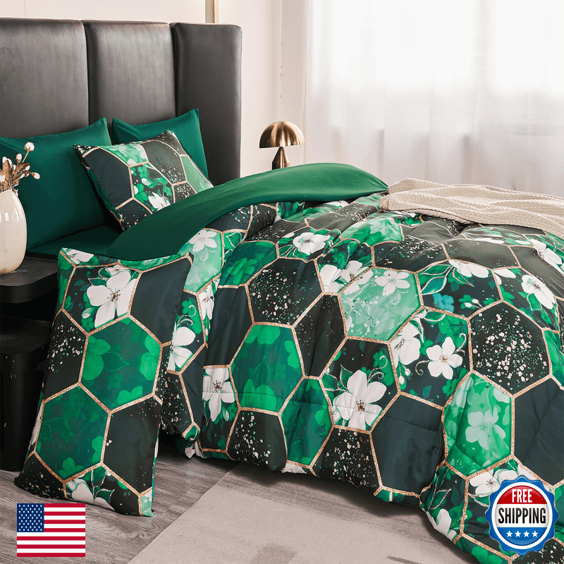 Zrnbast Emerald Green Queen Size Comforter Set 7 Pieces Bed In A Bag Soft - Image 1