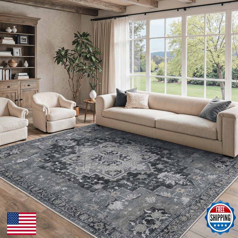 Besblee 8X10 Area Rugs For Living Room Machine Washable Non Slip Vintage Rugs - Image 1