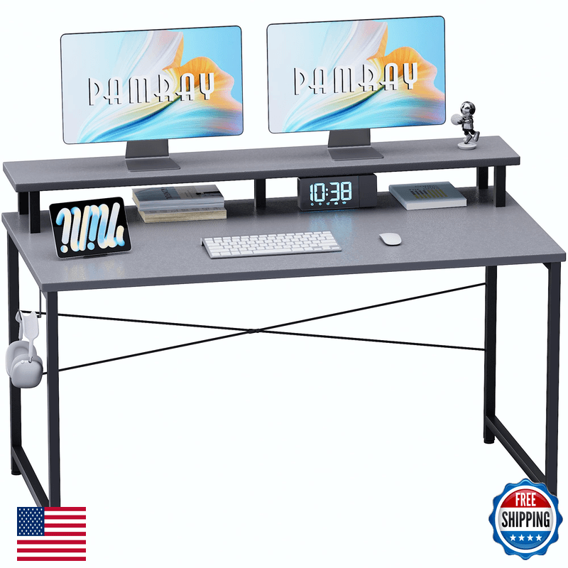 Pamray 47 Inch Small Computer Desk Monitor Stand Simple Office Desk Headphone - Image 1