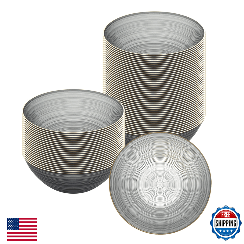 Restaurantware Plastic Bowls 100 Pcs 16 Oz Gold Rimmed Disposable Soup Bowls - Image 1