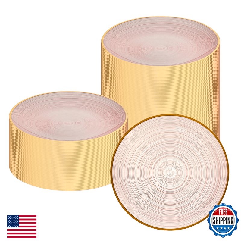 Restaurantware Plastic Plates 100 Pcs 7.25 Gold Rimmed Disposable Plates - Image 1
