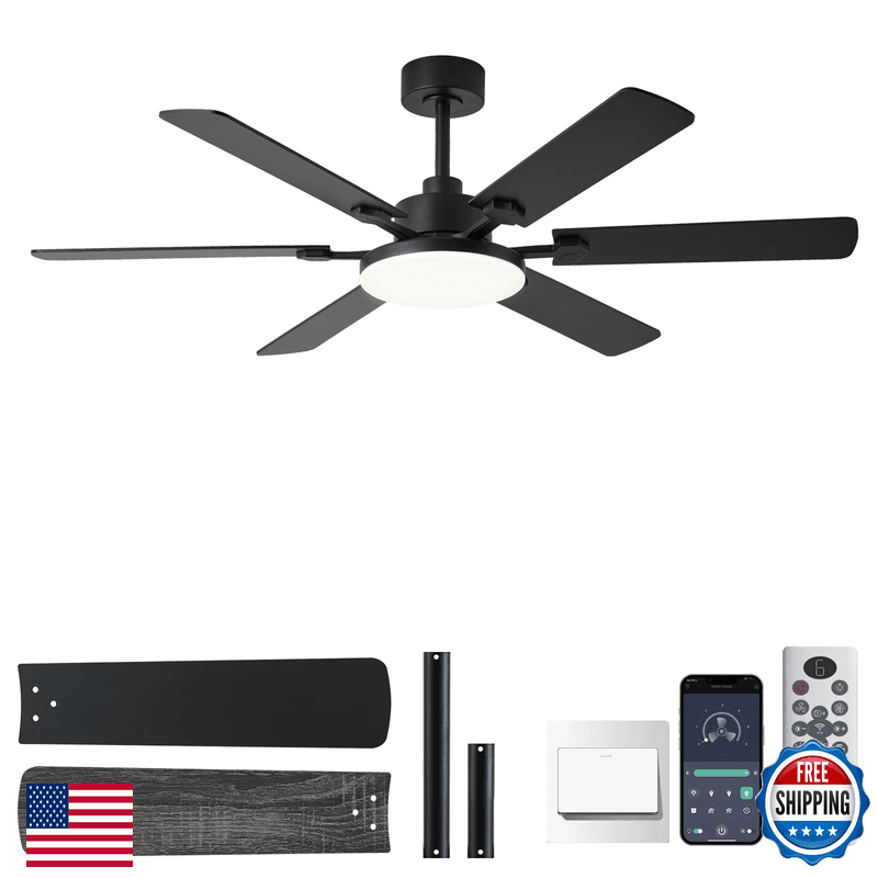 Nkpu 56 Inch Ceiling Fans Lights Modern Black Ceiling Fan Light And Remote - Image 1