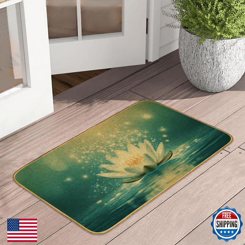 Uiupro White Lotus Flower Indoor Outdoor Door Matglowing Floral Front Floor Mat - Image 1