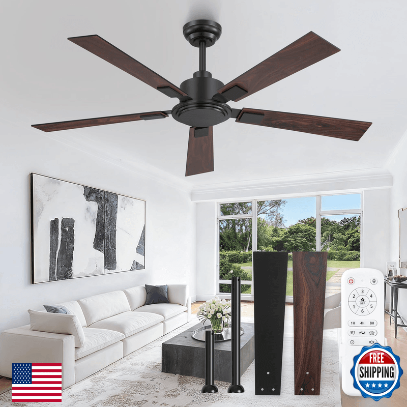 Zmishibo 52 Inch Ceiling Fan No Light Remote Modern Black Ceiling Fan Quiet - Image 1
