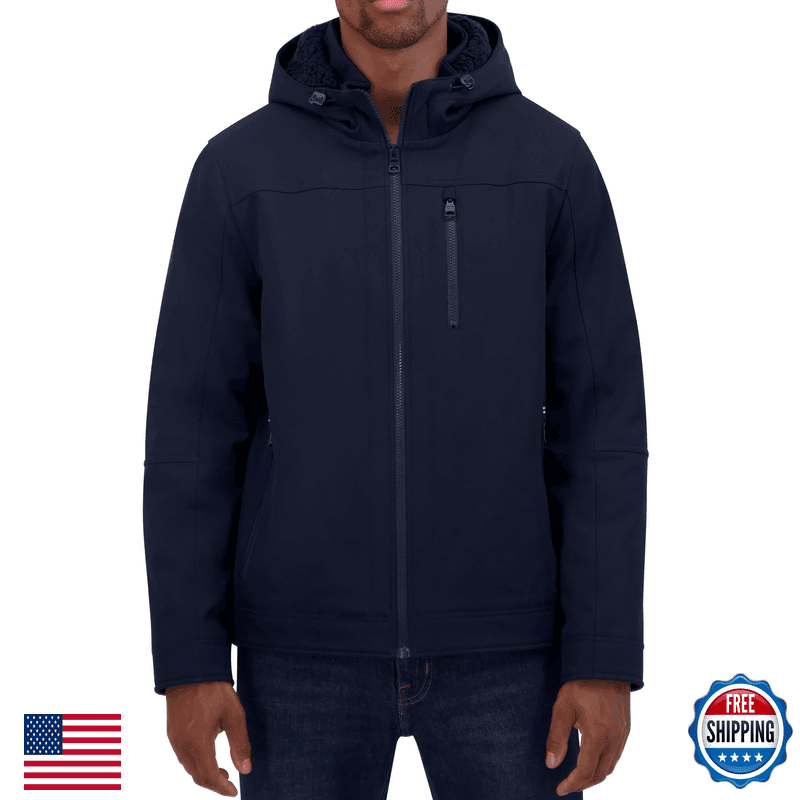 Nautica Mens Sherpa Lined Softshell Jacket Full Zip Adjustable Hood Wind - Image 1