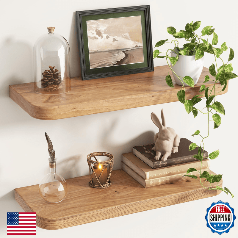 Venusmiles Rounded Edge Floating Shelves For Wall 9.2 Inch Deep Reclaimed Elm - Image 1