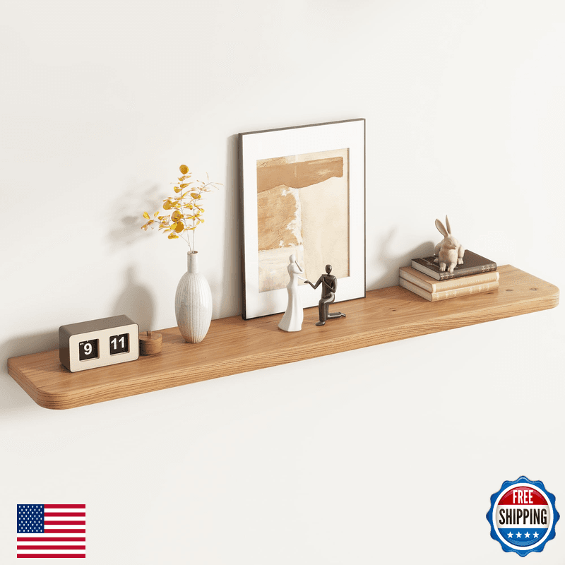 Venusmiles Rounded Edge Floating Shelf For Wall 9.2 Inch Deep Reclaimed Elm - Image 1