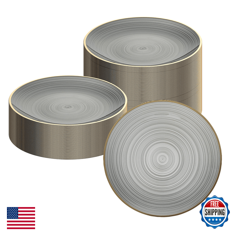 Restaurantware Plastic Plates 100 Pcs 7.25 Gold Rimmed Disposable Plates - Image 1