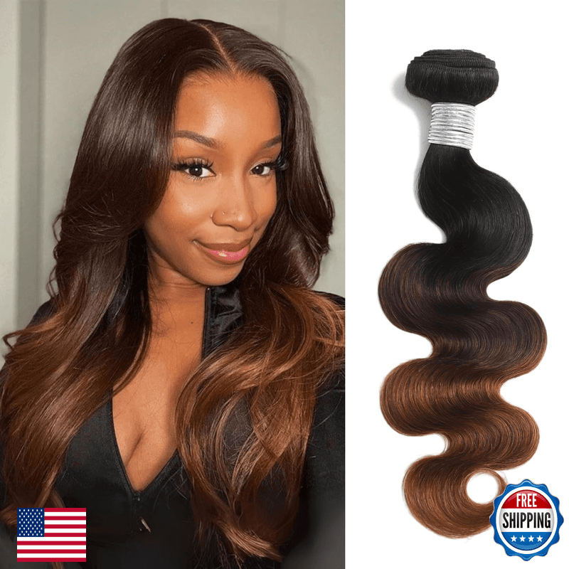 Auroo T1B/2/30 Chestnut Brown Ombre Human Hair Bundles Body Wave 20 Inch 10A - Image 1