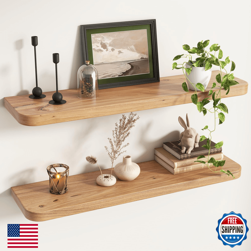 Venusmiles Rounded Edge Floating Shelves For Wall 9.2 Inch Deep Reclaimed Elm - Image 1