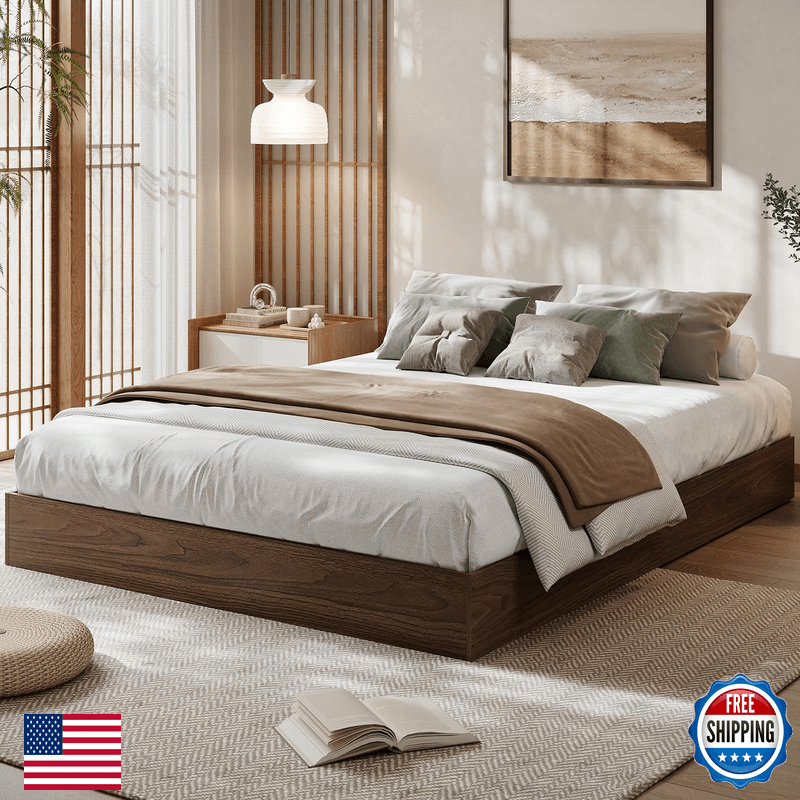 Garveehome California King Wood Platform Bed Framewooden Bed Frame Without - Image 1