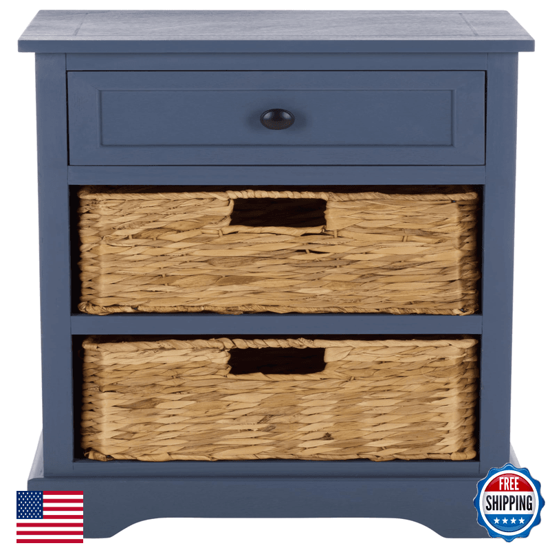 Safavieh Home Collection Carrie Blue 3-Drawer Storage Side Table Mixed-Material - Image 1