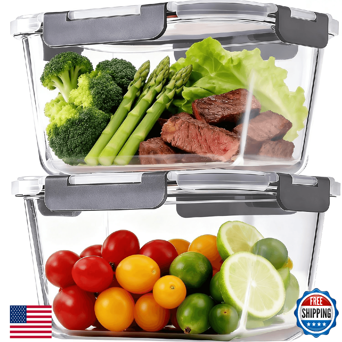 2 Pack Large Glass Food Storage Containers with Lids 85oz/10.5cup Big Airtight S - Image 1