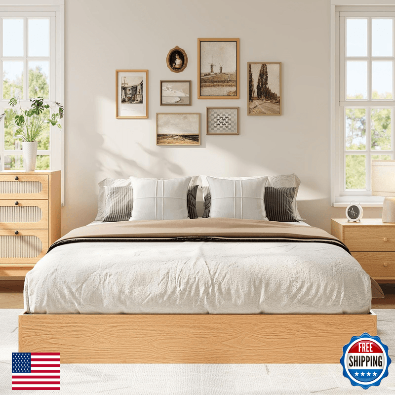 Idealhouse Platform Bed Frame Queen Sizewooden Slat Supportno Spring Needed - Image 1