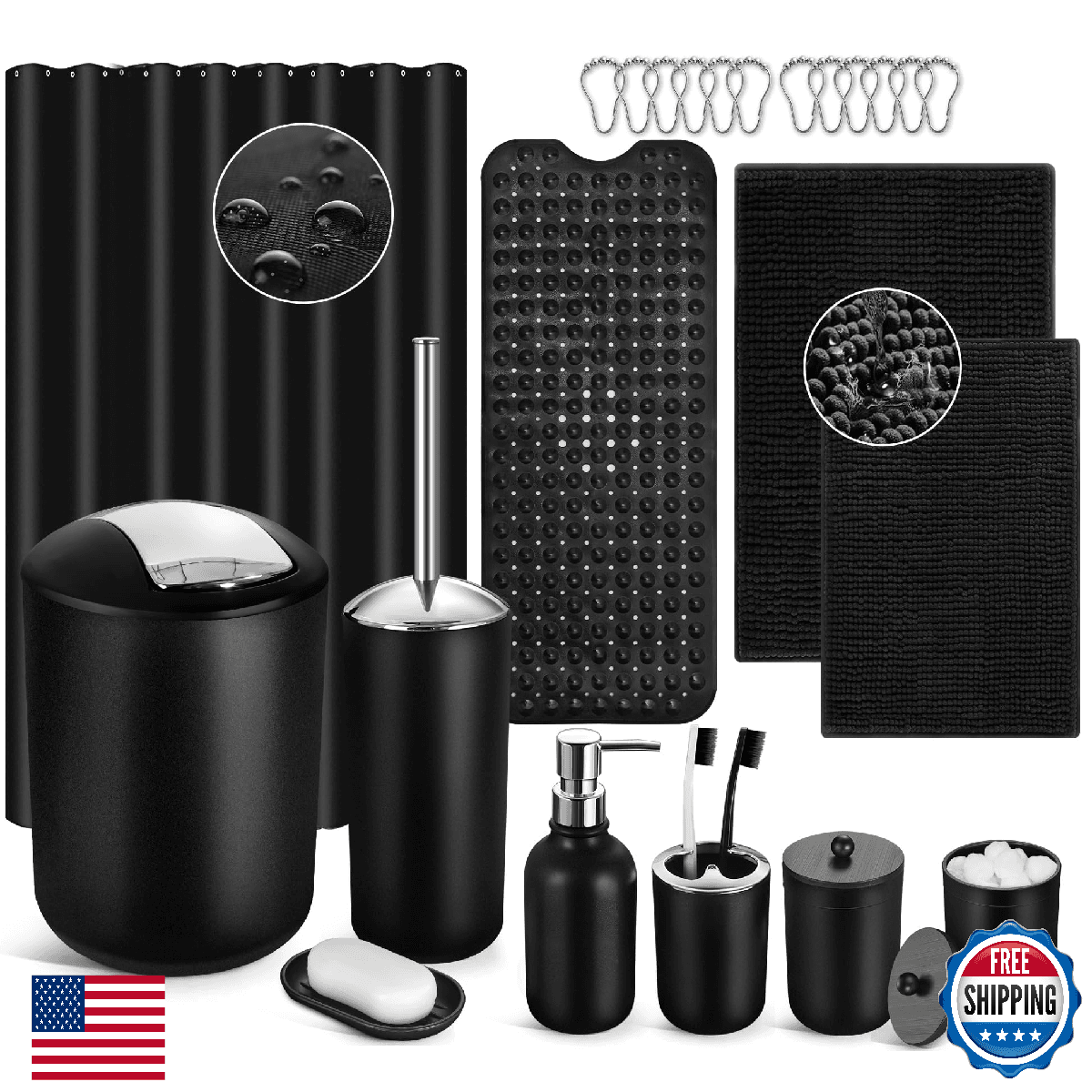 ALPIRIRAL Black Bathroom Accessories Set, 23Pcs Bath Accessory Sets Complete wit - Image 1