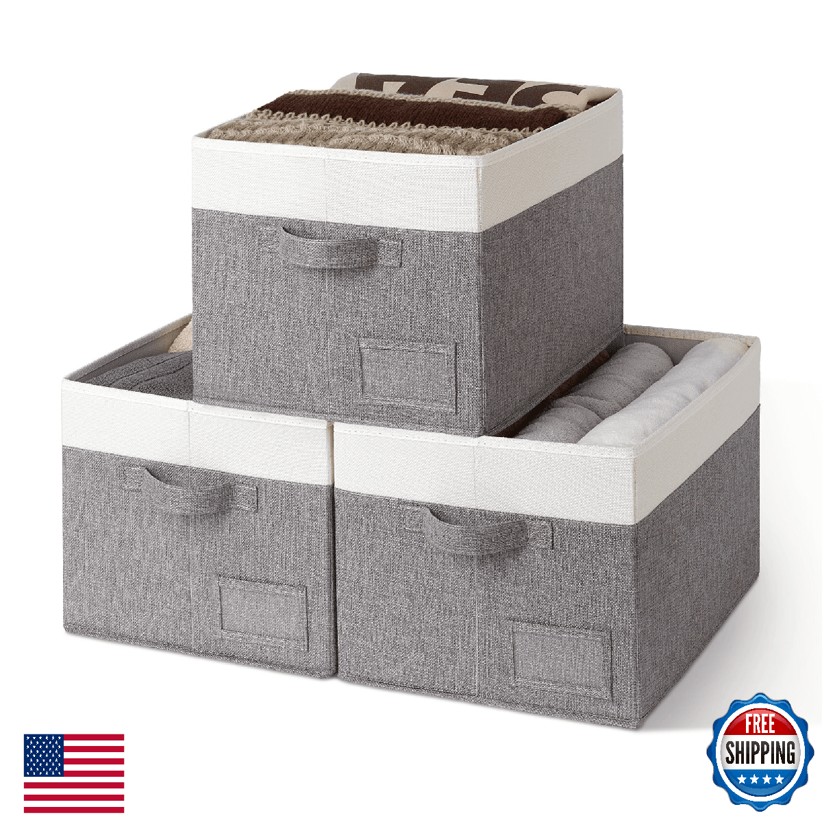 GRANNY SAYS Fabric Storage Baskets for Shelves, Clothes, Closet Bins, 3-Pack - Image 1