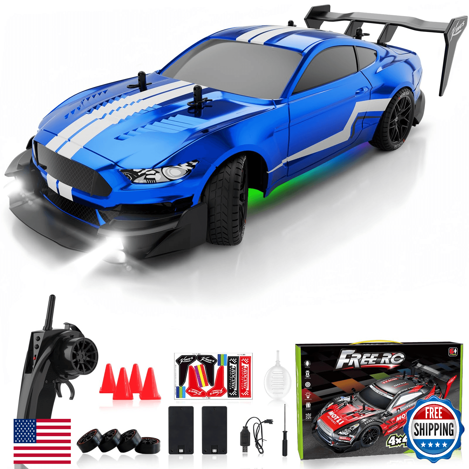 LFOLUSU 1:16 RC Drift Car 4WD High Speed w/Spray & LED Lights - 31KM/H - Image 1