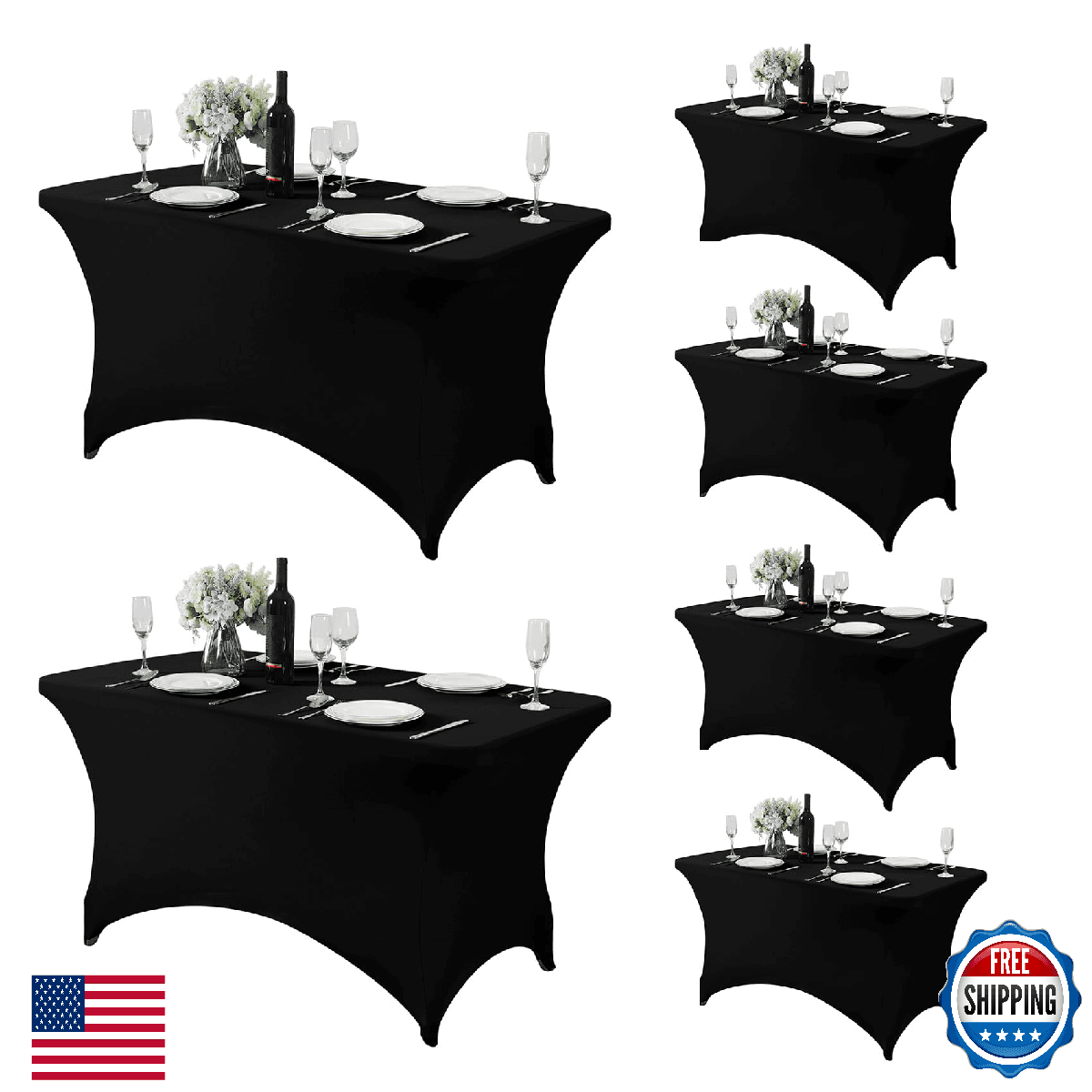 Fokitut 6 Pack 4ft Spandex Fitted Stretch Tablecloth Party Table Cover - Image 1