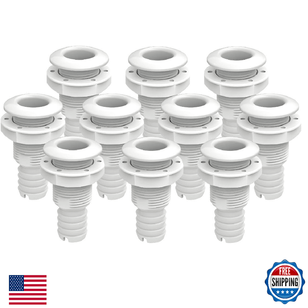 SEAFLO 1-1/2", White (10-Pack) Thru Hulls Fitting Thru-Hull with Check Valve, Po - Image 1