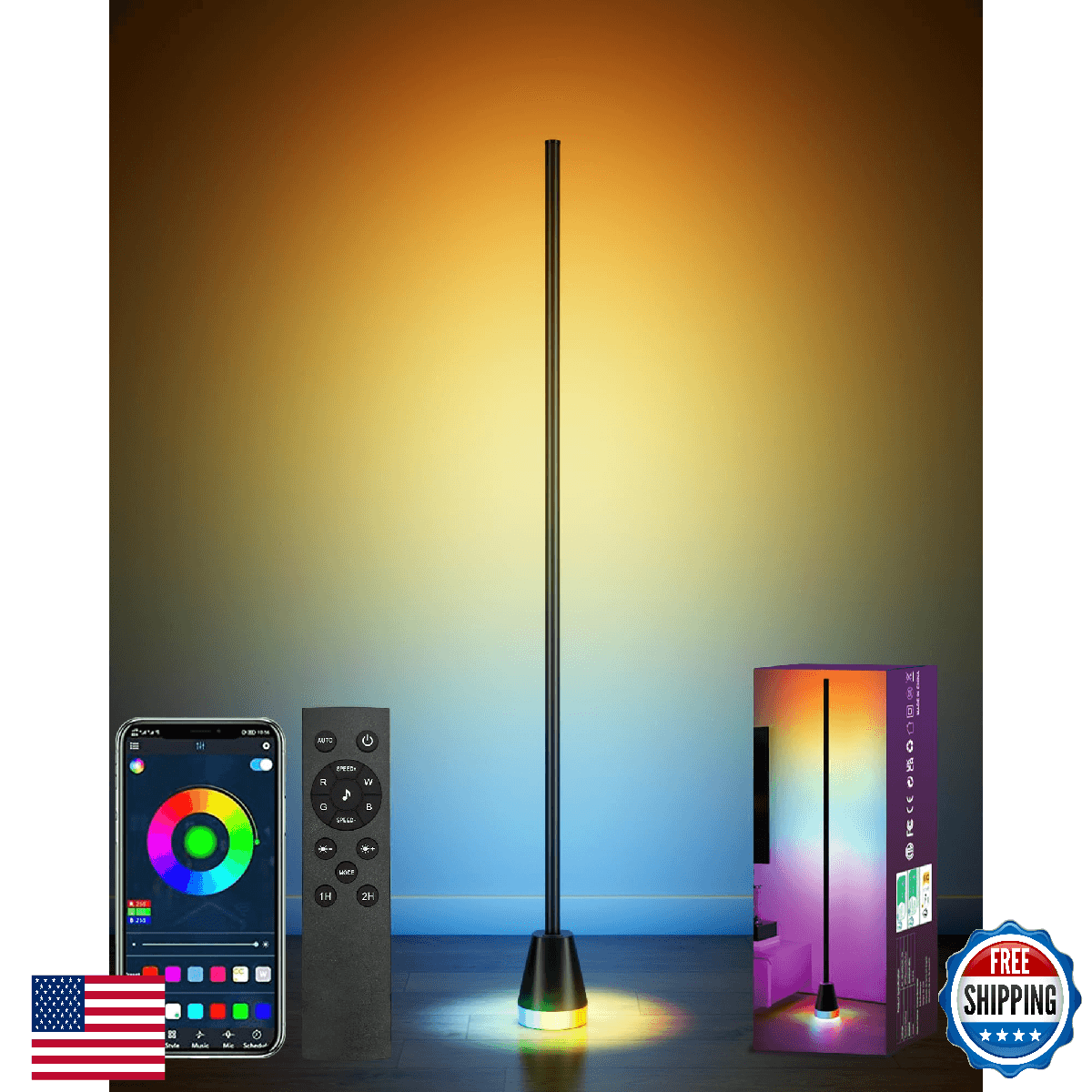 Corner Floor Lamp, Smart RGB LED Corner Lamp with App and Remote Control, 172 LE - Image 1