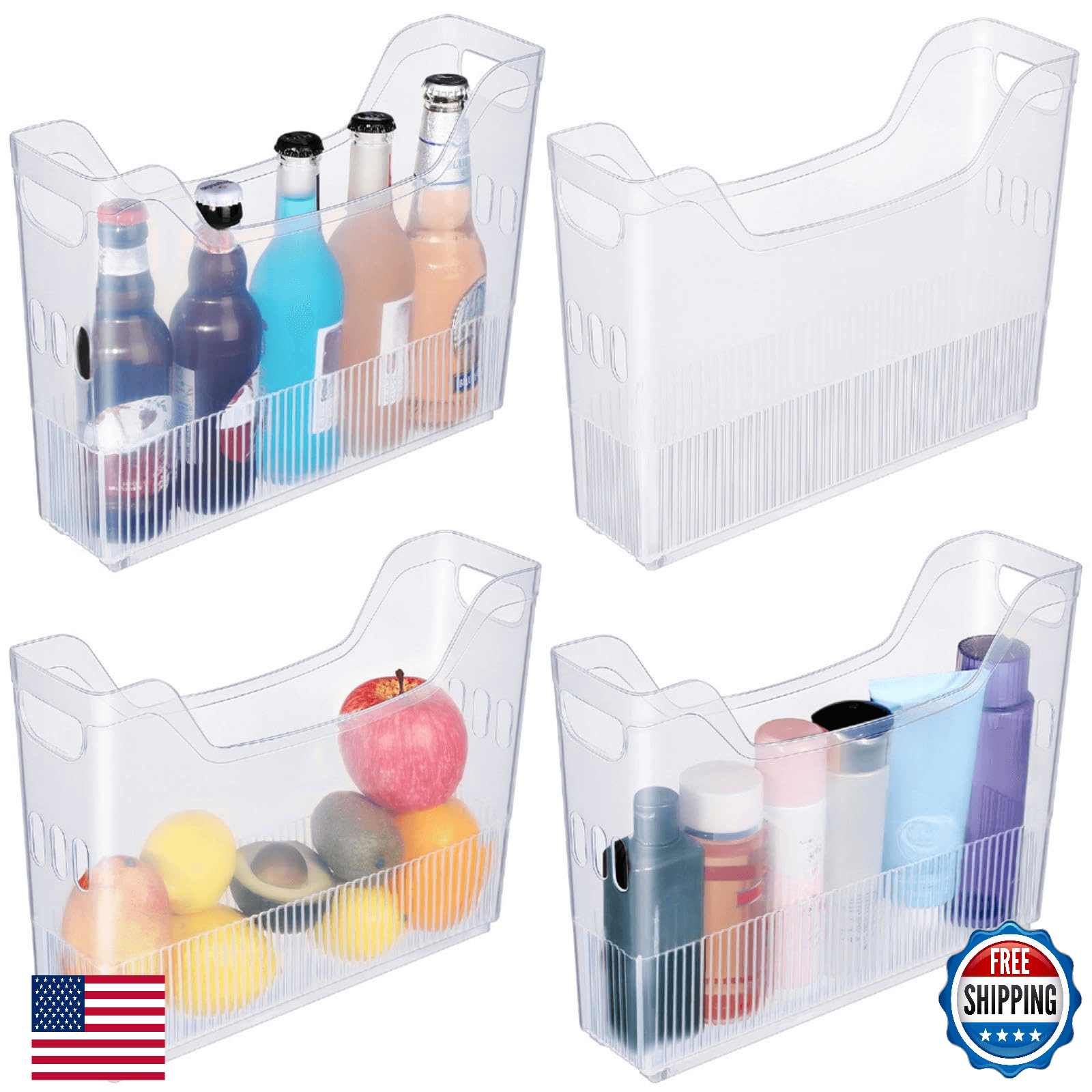 Beeveer 4 Pc Plastic Freezer Organizer Bins w/ Wheels, Tall Narrow Pantry Storag - Image 1