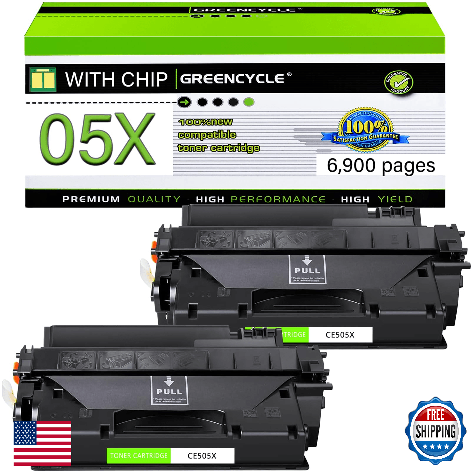 GREENCYCLE 05X CE505X Toner Cartridge for HP LaserJet P2055dn Black 2-Pack - Image 1