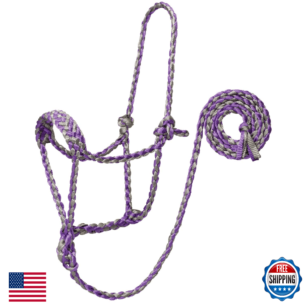 Weaver Leather Braided Rope Halter with 6' Lead, Average, Gray/Purple - Image 1