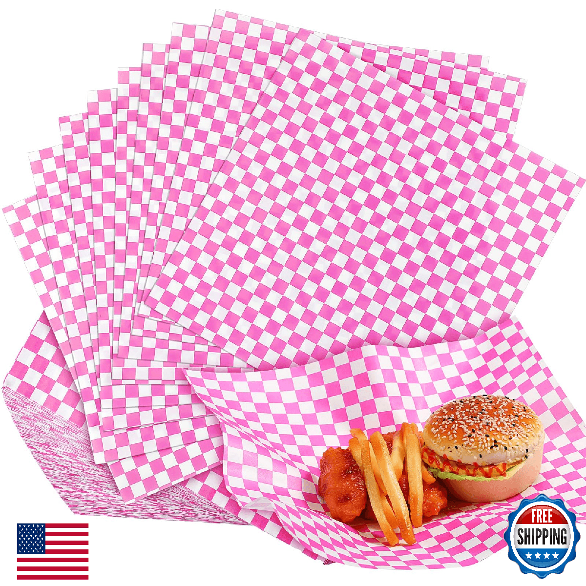 Spakon 1000 Sheets Wax Deli Paper Sheets for Food 12 x 12 Inch Checkered Dry Wax - Image 1