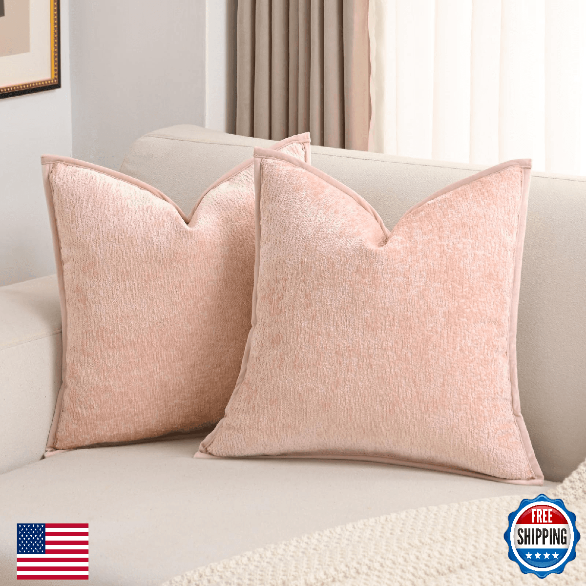 FUTEI Valentine's Day Pink Chenille Throw Pillow Covers 24x24 Inch Set of 2,Soft - Image 1