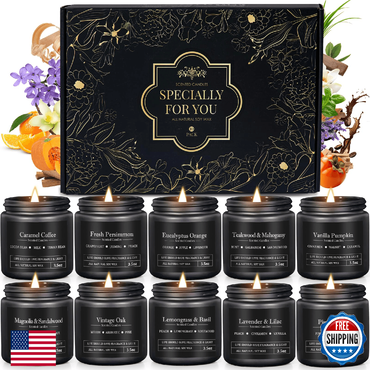 10 Pack Scented Candles for Men, Masculine Candle Gift Set with Woody & Fresh Sc - Image 1