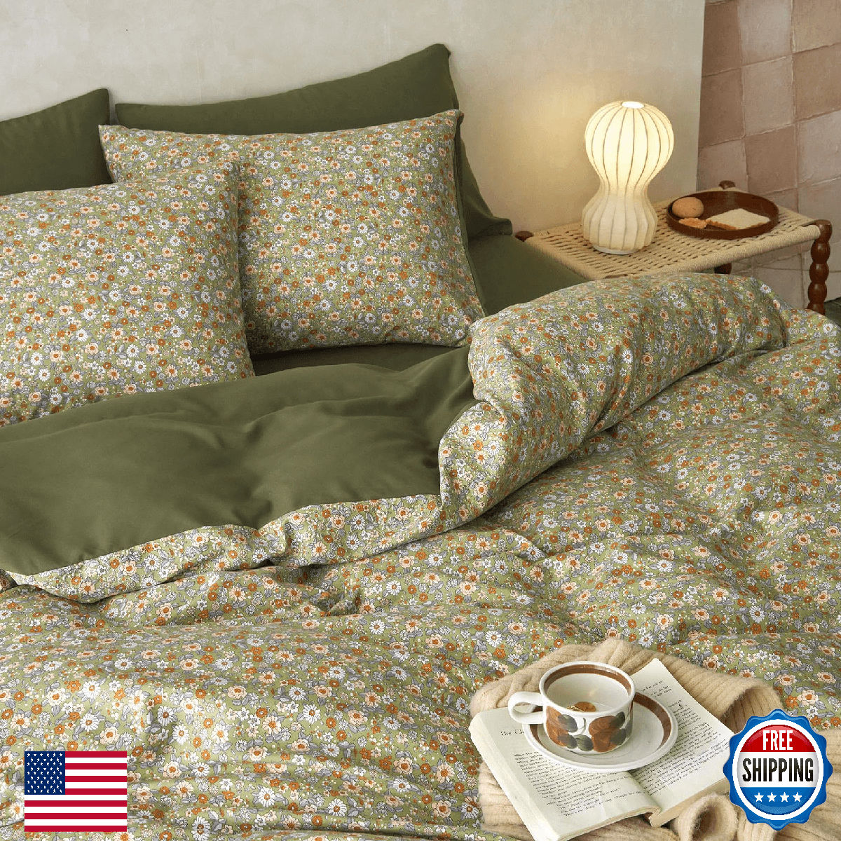 Wake In Cloud Floral Comforter Set King Cottagecore Aesthetic Daisy Flower - Image 1