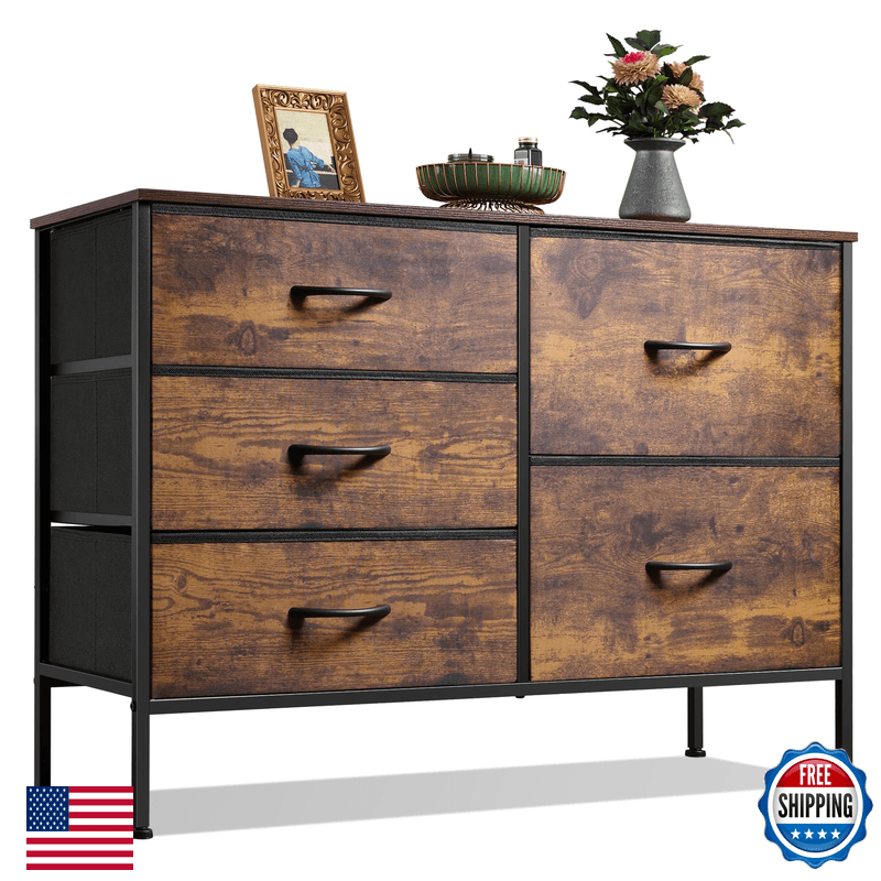 Wlive Dresser For Bedroom 5 Drawers Wide Chest Of Drawers For Bedroom Fabric - Image 1