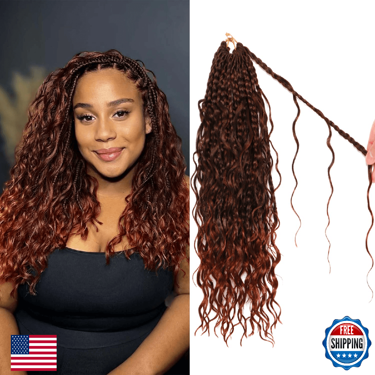 Goddess Box Braids Crochet Hair Water Wave Boho Braids 14 Inch 9 Packs Black Wom - Image 1