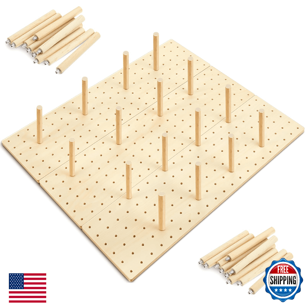 Kigley 3 Pcs Wood Pegboard Drawer Organizer w/ 32 Pegs for Dishes & Utensils - Image 1