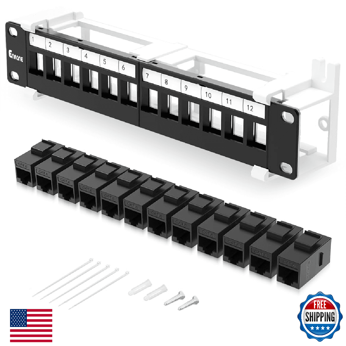 Enmane 12 Port Patch Panel CAT6 Keystone Patch Panel (EC Listed) Wall Mount 10 I - Image 1