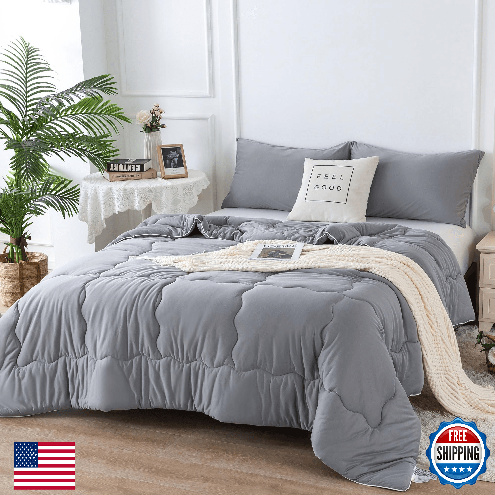 COTTEBED Ultra-Soft Comforter Set Queen Full Size Jersey Knit T-Shirt Feeling Fl - Image 1