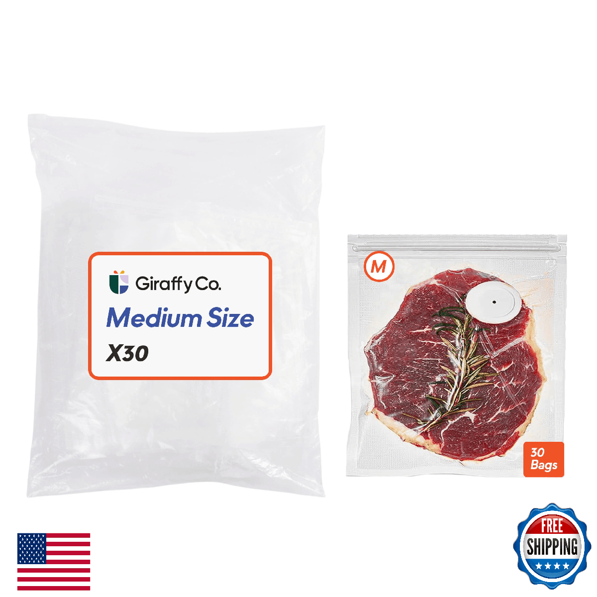 Giraffy Co. Reusable Vacuum Sealer Bags Food 30 Medium BPA Leak-Proof Odor-Resis - Image 1
