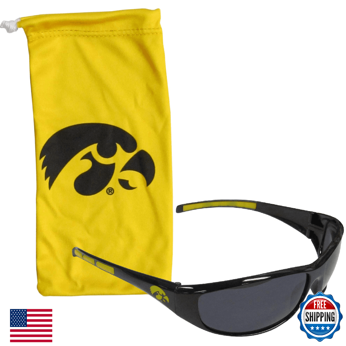 Iowa Hawkeyes Adult Sunglasses & Microfiber Bag Set - NCAA - Yellow - Image 1