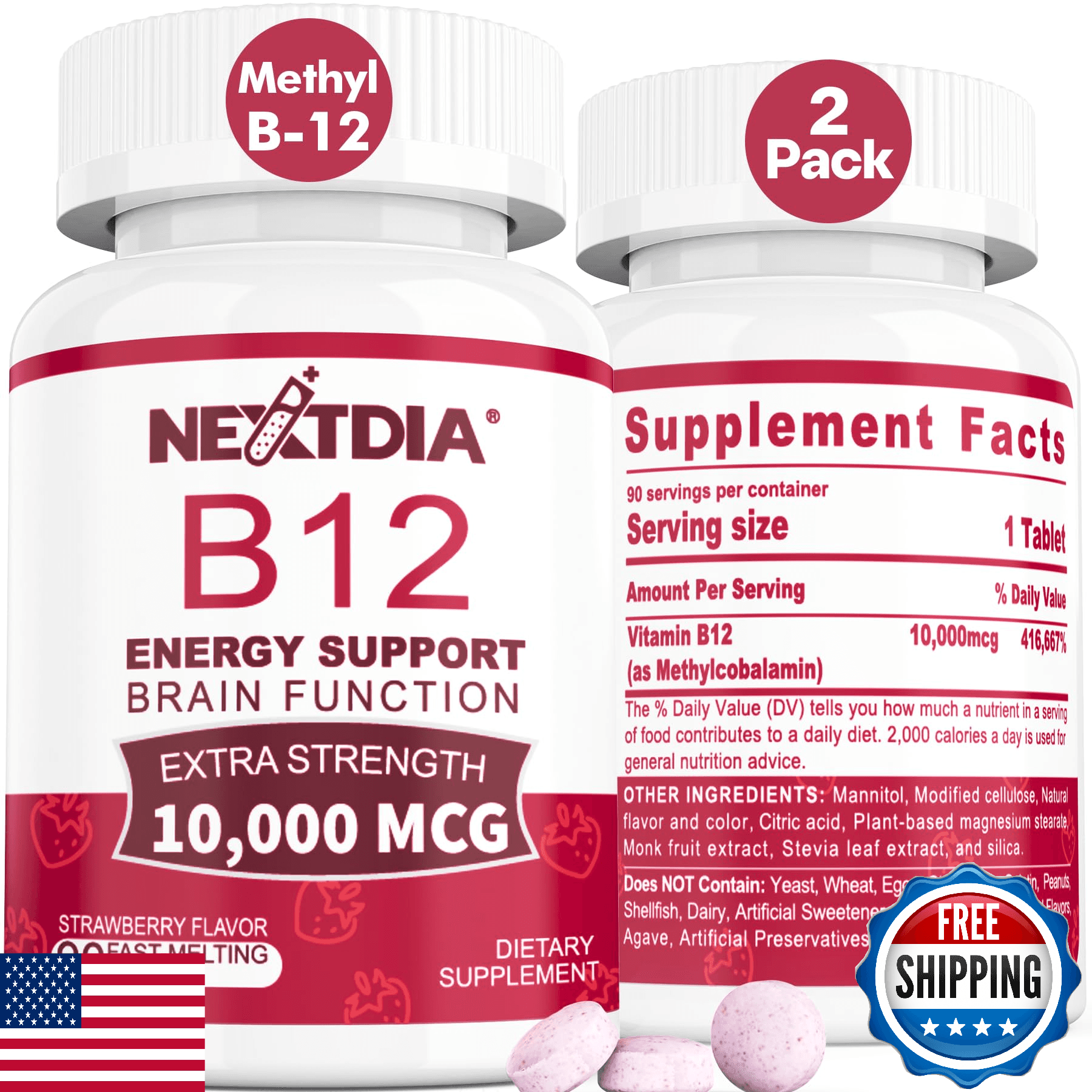B12 Vitamins 10,000 mcg Methylated Sublingual Energy Focus Metabolism Brain Non- - Image 1