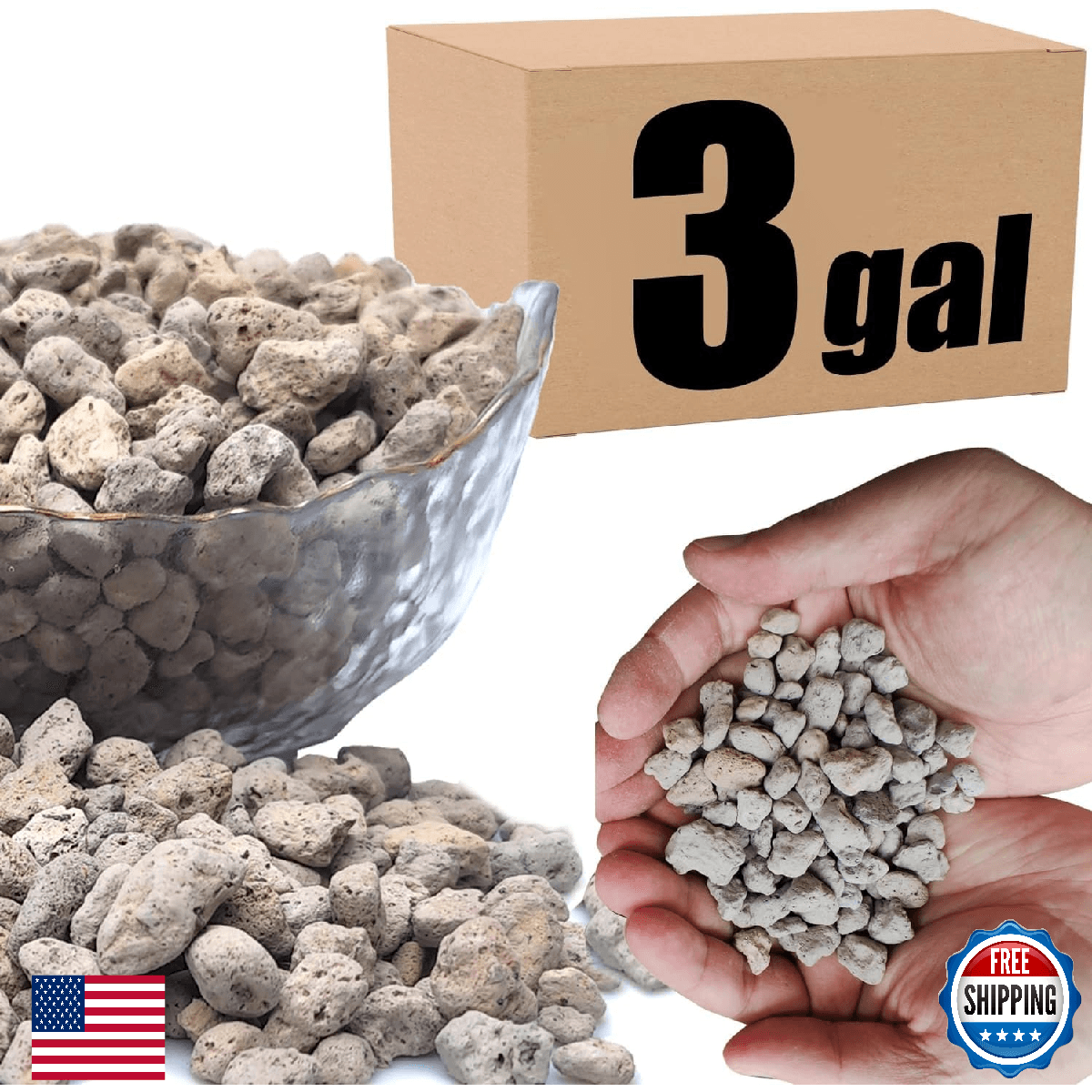 Organic Pumice for Bonsai and Horticultural 100% Natural- (3 gallons, 3/8 inch) - Image 1