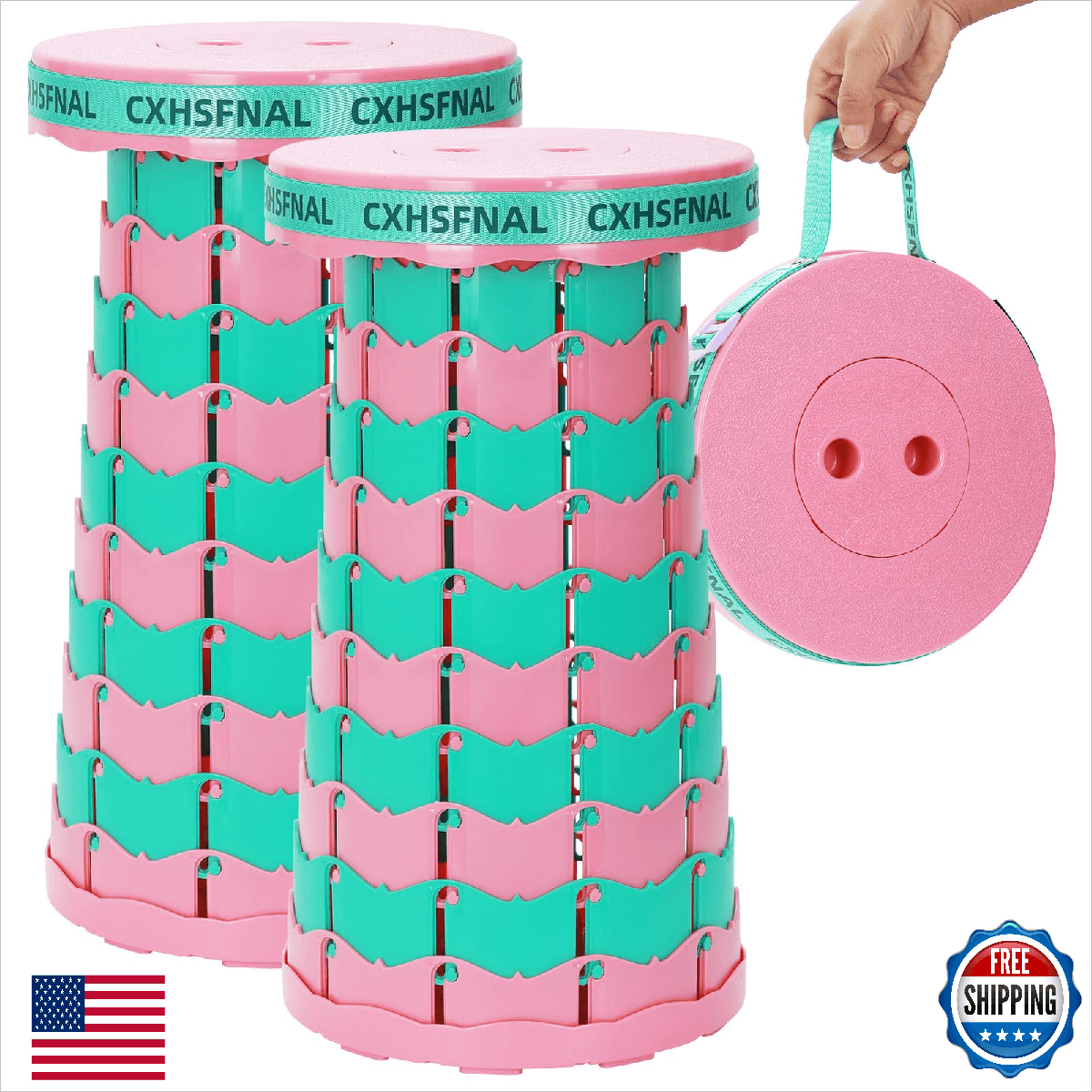 CXHSFNAL 2 Pack Portable Collapsible Stool - Adjustable Folding Stools for Adult - Image 1