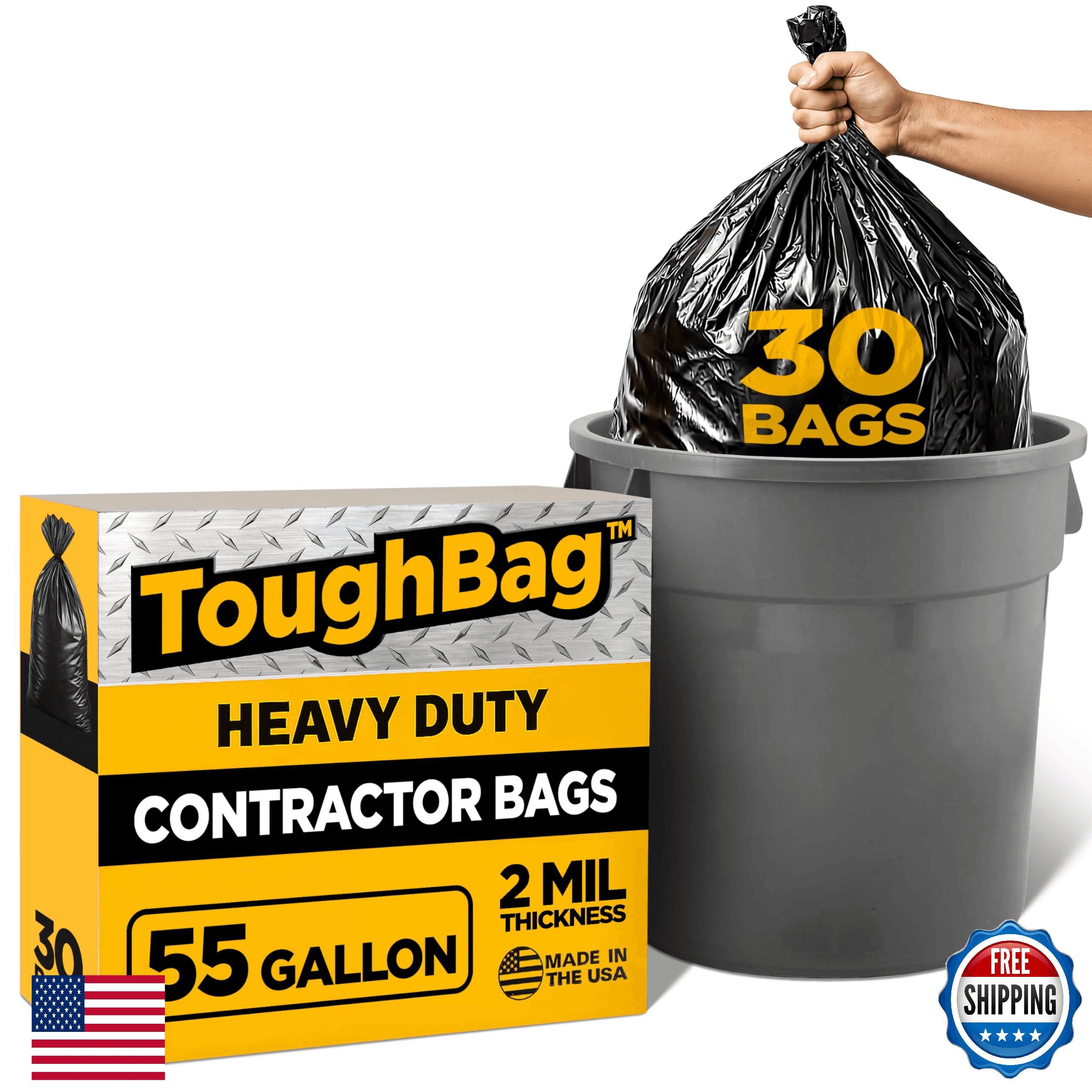 ToughBag 55 Gallon Contractor Trash Bags, 2 Mil, 30 Count - Heavy Duty Drum - Image 1