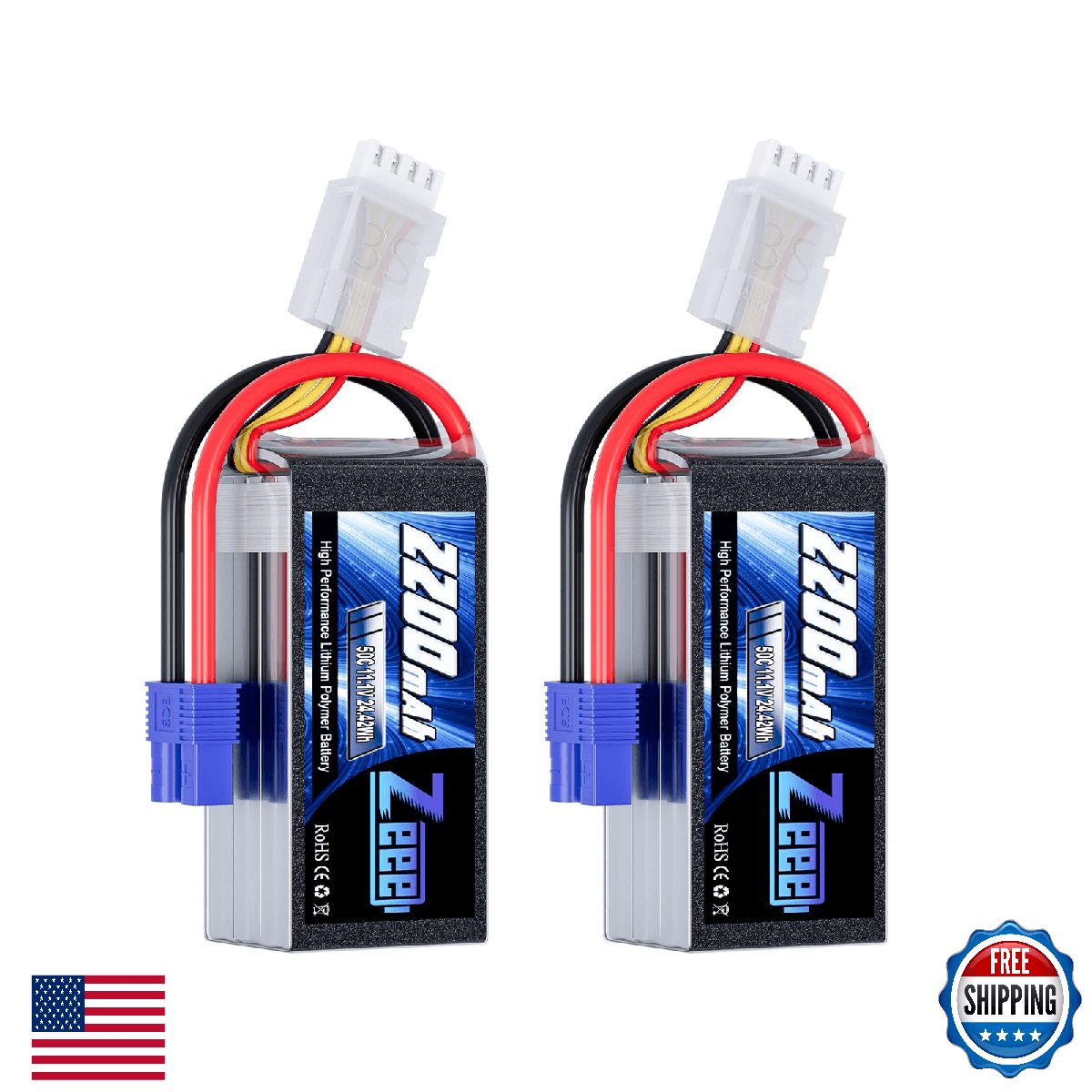 Zeee 3S Shorty Lipo 2200mAh 11.1V Battery 50C Small Pack Battery with EC3 Plug f - Image 1